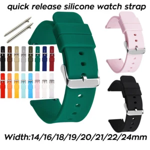 12mm 14mm 16mm 18mm 20mm Silicone Watch Band Bracelet Quick Release Belt Strap - Picture 1 of 22