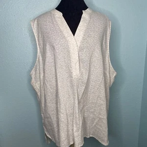 Marisa Christina Tank Shirt Blouse Plus Size 3X White Linen Rayon V-neck - Picture 1 of 10