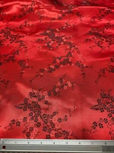Red & Black Cherry Blossom Dogwood Brocade Faux Silk Fabric Material BTY Craft - Picture 1 of 3