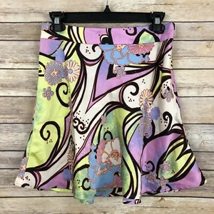 Free People Paisley Floral Skater Flare Skirt 4 Pink Green Purple Side Zip NEW - Picture 1 of 7