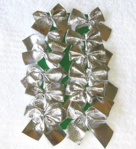 Silver Bows Mini Ornaments Christmas Weddings, Fabric with Metal Twist Tie Back - Picture 1 of 3