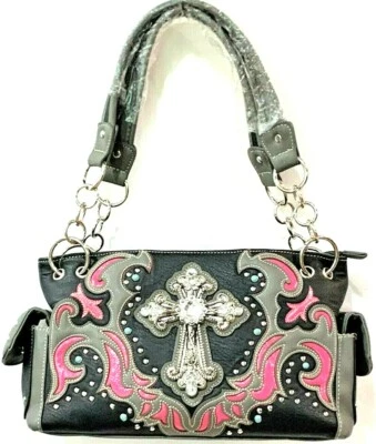 BOLSO DE HOMBRO CRISTIANO CON TACHUELAS CON PEDRERÍA CRUZADA BOLSO OCULTO Foto 1 de 4
