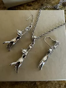 Cat Silver SP Jewelry Set: Necklace & Earrings - Picture 1 of 7