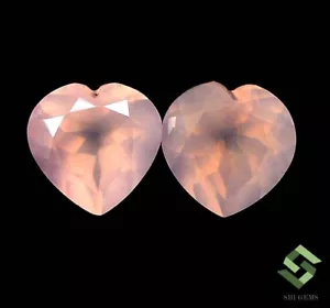 12x12 mm Natural Rose Quartz Heart Shape Cut Pair 11.72 Cts Loose Gemstones - Picture 1 of 8