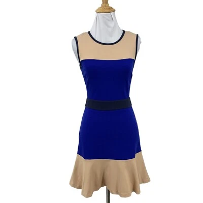 Платье женское Juicy Couture 2 желтовато-коричневое синее без рукавов цветной блок облегающее и расклешенное эластичное - Изображение 1 из 4