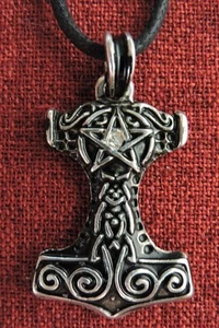 Thor's Hammer Pentagram Pendant Viking Odin Pagan Thor Silver Plated Necklace - Picture 1 of 5
