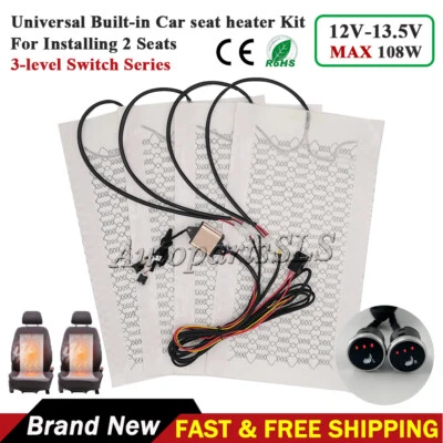 12V Universal Carbon Fiber Car Heated Seat Heater Kit With 3-Level Round Switch Foto 1 de 4
