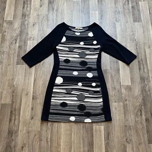 Aryeh Knit Sweater Dress Size Medium Black and White Striped Polka Dot - Picture 1 of 6
