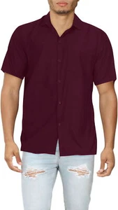 HAPPY BAY Men's Short Sleeve Button Down Casual Collar Shirts 6XL Burgundy,Plain - Picture 1 of 3