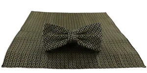 Gold Retro Pattern Lurex Bow Tie & Pocket Square - Picture 1 of 3