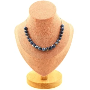 stones And Minerals. Necklace 20 Beads Blue Jasper 8 Mm. Stainless Steel Chain - Picture 1 of 5