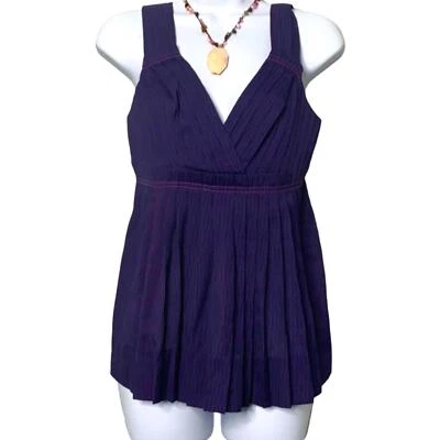 Marc by Marc Jacobs Purple Cotton Silk Baby Doll Top XS Boho Chic Pin Stripe - Image 1 of 4