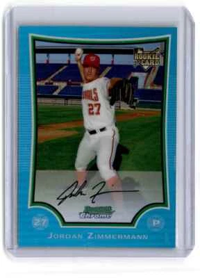 Bowman 2009 cromo azul refractores Jordan Zimmermann novato 129/150 Washington Foto 1 de 2