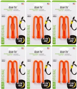 Nite Ize 2-Pack Gear Tie Reusable Rubber Twist Tie, 6" - Bright Orange (6-Pack) - Picture 1 of 11