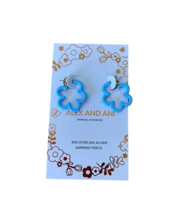 Alex and Ani 925 Sterling Silver Ocean Blue Floral Huggie Hoop Earrings Foto 1 de 4