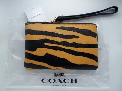 ❤ COACH Mujer Esquina Cremallera Muñequera Billetera Tarjeta Estuche Monedero Negro Miel C7440 Nuevo con Etiquetas Foto 1 de 4