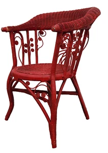 Heywood Wakefield "Style" Rattan Wicker Armchair Chair Mid Century Modern Red - Picture 1 of 17