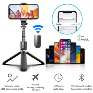 Selfie Stick Tripod Stand with Remote Shutter for iPhone 14/+/13/12/11 Pro/Max - Picture 1 of 25