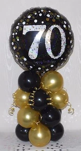 70. GEBURTSTAG - 70 JAHRE - SCHWARZ / GOLD - FOLIENBALLON AUFSTELLER - TISCH HERZSTÜCK - Bild 1 von 3