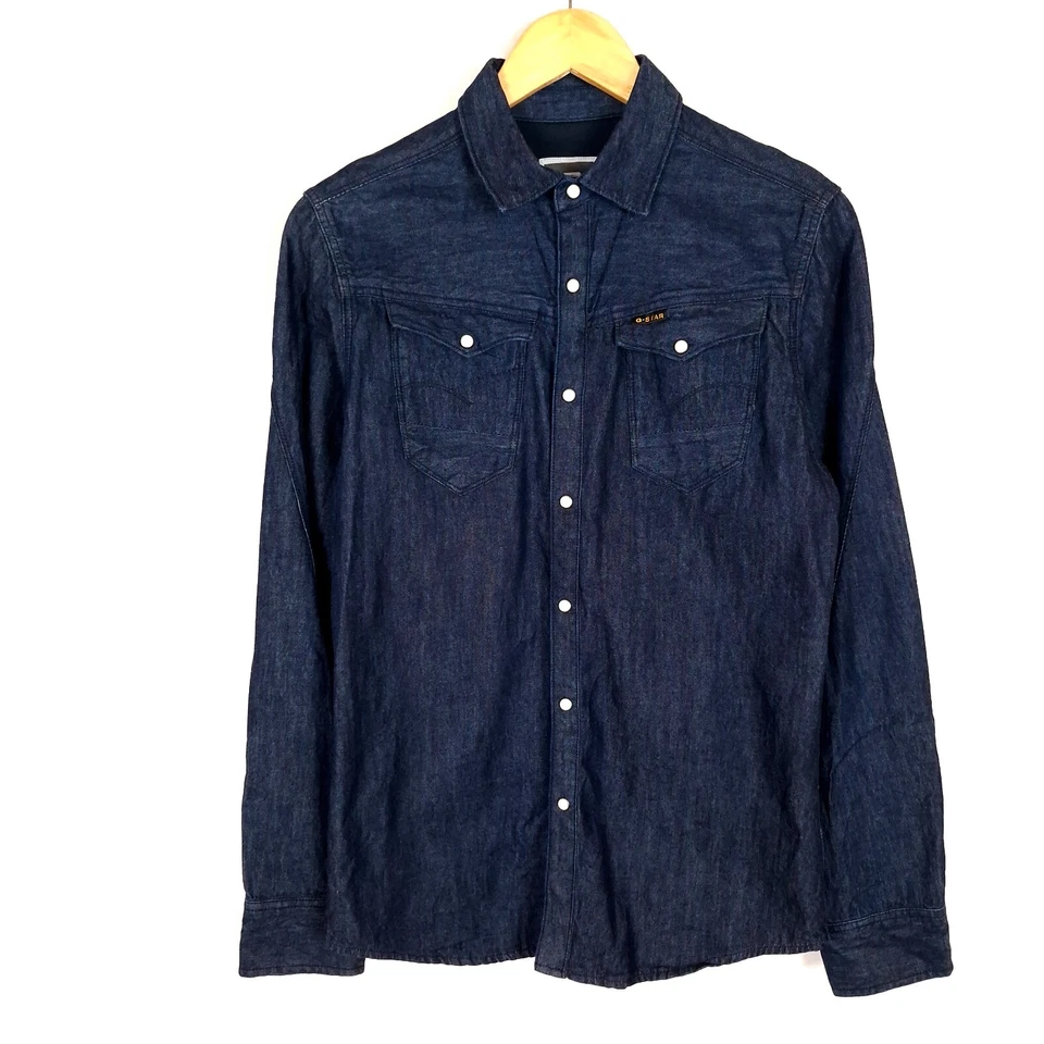G-STAR ARC 3D SHIRT L/S Men's Shirt Size S Denim Regular Fit Navy Blue Western - Image 1 of 4