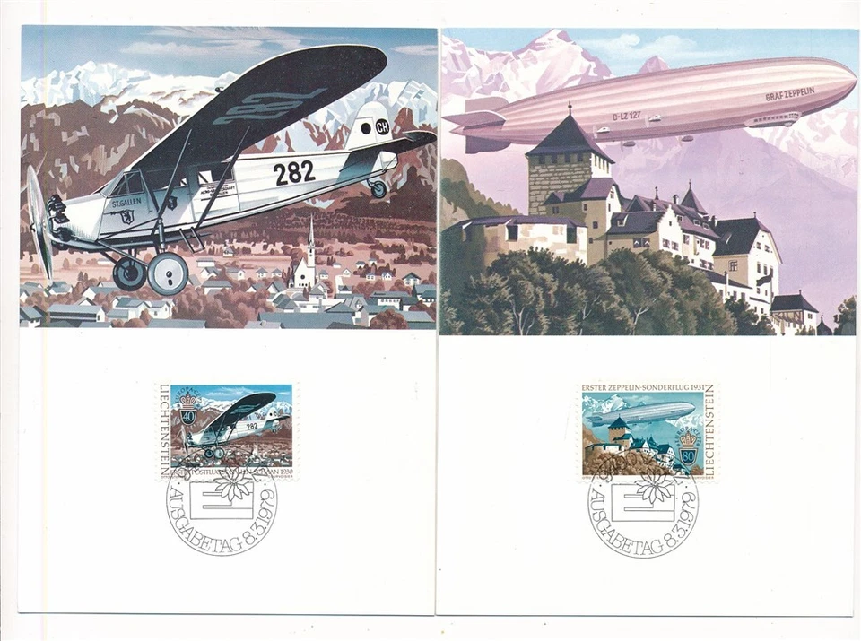 D434148 Liechtenstein Juego de Tarjetas Máximas Mailplane Zeppelin Castillo Vaduz Foto 1 de 1