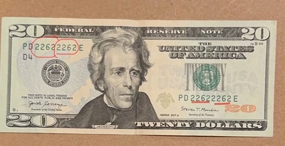 $20  2017A Federal Reserve Notes With Low Numbers repeat Numbers PD2262 2262E - Image 1 of 2
