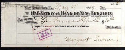 5H268 -  1929   OLD NATIONAL BANK OF NEW BRIGHTON   -  NEW BRIGHTON, PA - Image 1 of 2