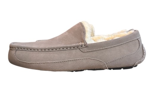 *NUOVO* UGG Ascot Grigio Scamosciato Pelliccia Pantofole Uomo Taglia 10 Foderate Shearling Lusso