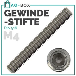 Madenschrauben M4 Gewindestifte Ringschneide DIN 916 Edelstahl A2 Innensechskant - Bild 1 von 9