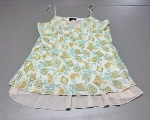 Vintage Jordache Y2K Babydoll Oberteil Junior XL grün Paisley Plissee Perlen Träger Fee - Bild 1 von 10