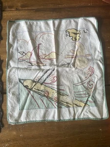 Vintage 1930s 30s Throw Pillow Cushion Cover Surfing Lady Embroidered Handmade - Picture 1 of 5