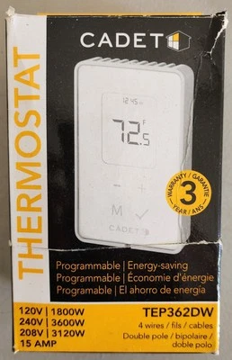 Cadet TEP362DW EnergySaving Double Pole Programmable Thermostat,15A,120/208/208V - Image 1 of 4