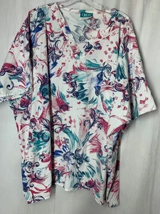 Crest 4x Scrub Top Uniform Medical Short Sleeve Pull Over Splatter Print - Picture 1 of 5