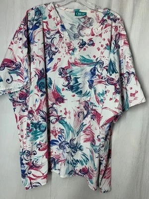 Crest 4x Scrub Top Uniform Medical Short Sleeve Pull Over Splatter Print - Image 1 of 4
