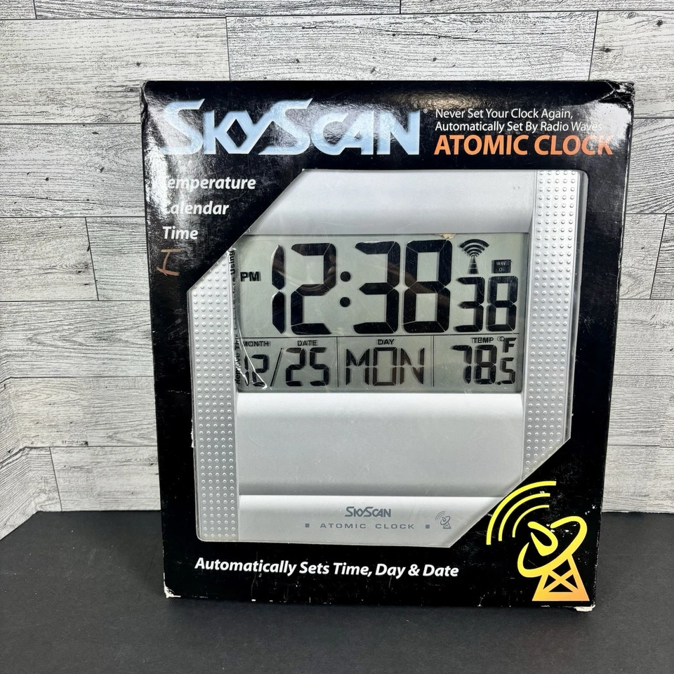 SkyScan Atomic Wall Clock Radio Controlled Date Time Calendar Temp Auto DST NIB - Image 1 of 4