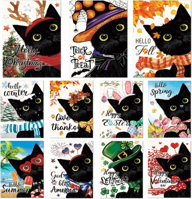 Seasonal Garden Flags Set of 11 Double Sided 12 X 18 Inch Cute Black Cat Yard Fl - Image 1 of 4