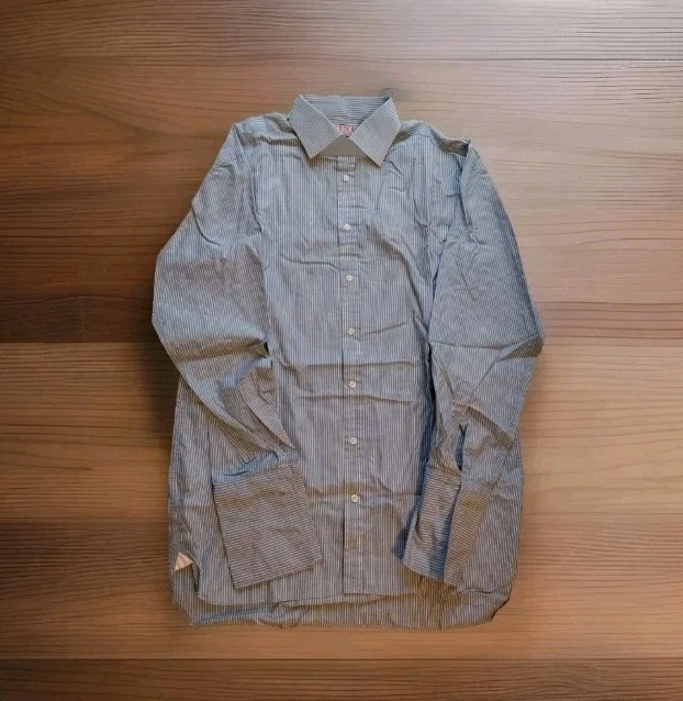 Camisa de vestir Thomas rosa para hombre superfina dos pliegues azul y amarillo algodón 15,5 x 34 Foto 1 de 4