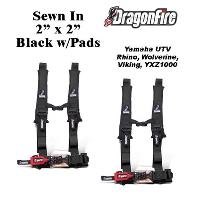 2 Yamaha UTV Dragonfire H-Style 4 Point Sewn In Style Harness Black 2" w/Pads - Image 1 of 2