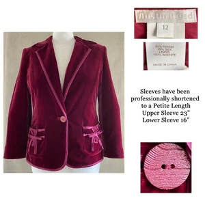 AUSTIN REED 12P Petite Cranberry Red Velvet 1 Button Satin Trim Jacket EUC - Picture 1 of 8