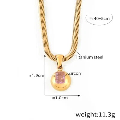 Precioso collar colgante de bola de circón colorido cadena de acero inoxidable hueso de serpiente Foto 1 de 4