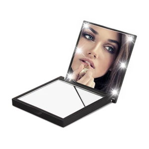 NEW FLO COMPACT Mirror BLACK 6 LED Light Cosmetic Makeup Portable Folding Pocket - Picture 1 of 6