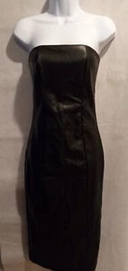SLEEK, BLACK FAUX LEATHER DRESS: STRAPLESS, ZIPPER BACK (SM) - Picture 1 of 2