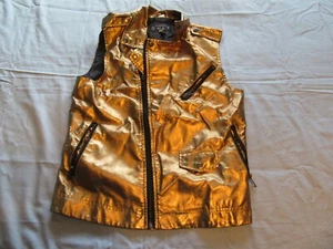 Womens Vtg Lip Service Cult Shiny Gold Retro Vest Sz S - Picture 1 of 8