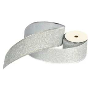 10yds / 9m long ~ 63mm  Wired Edge Christmas Glitter Sparkle Ribbon Silver Rose - Picture 1 of 3