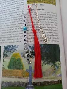 Tibetan Silver Bookmark Christmas Birthday : Cross #1 charm - Personalised - Picture 1 of 4