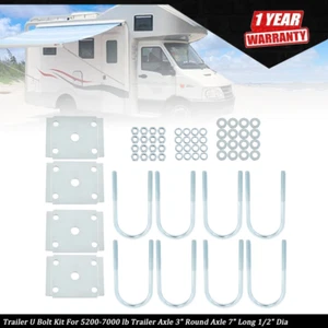 Trailer U Bolt Kit For 5200-7000 lb Trailer Axle 3" Round Axle 7" Long 1/2" Dia - Picture 1 of 11
