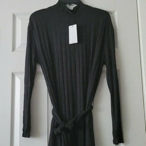 Mango Ribbed Tie Front Midi Polka Dress Size M - Picture 1 of 8