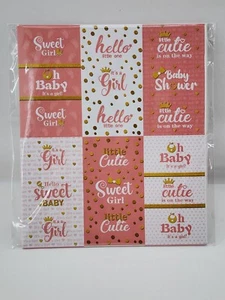 Mini Chocolate Bar Candy Wrapper It's A Girl Baby Shower Stickers Pink Gold 48ct - Picture 1 of 3