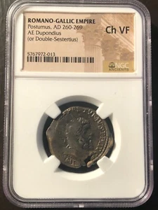 Postumus Romano Gallic Empire AD 260-269 NGC Ch VF AE Dupondius Bronze - Picture 1 of 6