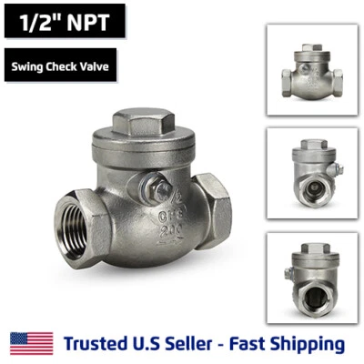 1/2" Swing Check Valve, Stainless Steel, NPT Threaded, 200PSI - Image 1 of 4